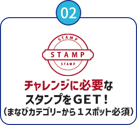 02：チャレンジに必要なスタンプをGET！（まなびカテゴリーから1スポット必須）